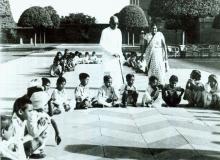 C. Rajagopalachari with the children of the Governor General Estate School at Mughal Gardens, Government House, New Delhi