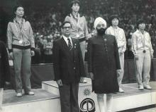 President Gaini Zail Singh presenting Asian Games medals to winners
