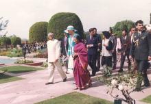 President R. Venkataraman with His Royal Highnesses The Prince and Princess of Wales at the Mughal Gardens