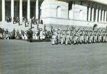 President Dr. Rajendra Prasad taking salute at the Rashtrapati Bhavan Forecourt