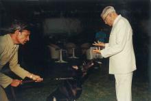 President R. Venkataraman feeding pet Bullet at Rashtrapati Bhavan