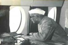 President N.S. Reddy doing an aerial survey of flood affected areas of Tamil Nadu