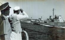President Dr. Rajendra Prasad taking Salute from I.N.S. Delhi
